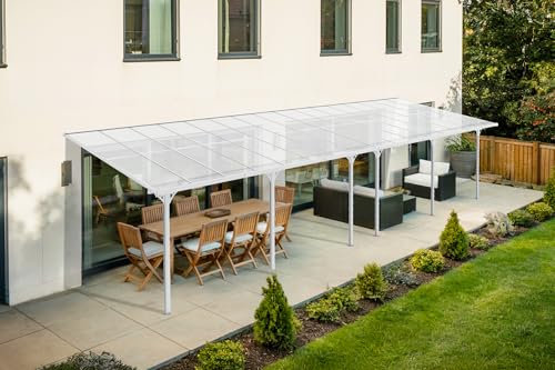 Pérgola/cochera de Aluminio Cazeboo, KLEO Carport, 1000 x 300 cm, Blanca, pérgola adosada, 30 m², Techo de policarbonato