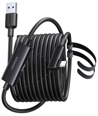UGREEN Link-kabel med laddfunktion 5M 18W snabbladdning 5Gbps | compatibel met Oculus/Meta Quest 3/3S, Quest 2/Pro, voor PC/SteamVR, met uitgebreide laadpoort, USB 3.0 A naar C VR-laadkabel