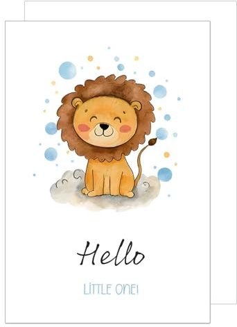 Edition Seidel Premium XXL Maxi Tarjeta de felicitación para nacimiento con sobre, formato DIN A4, tarjeta de felicitación para bebé con texto en inglés Billet Hello little One Baby Boy Girl, tamaño