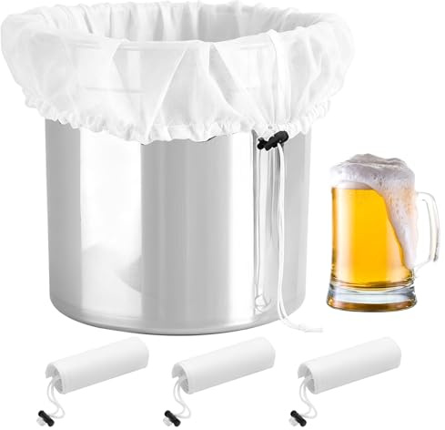 VOSSOT Set di 3 garza alimentare,Garza, garza alimentare per filtrare - 3 misure 40 x 28/46 x 40/66 x 56 cm con maglia fine e coulisse - per filtro per birra, latte di noci, birra fatta in casa