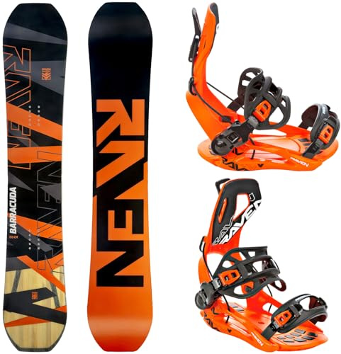 Raven Set de Snowboard: Tabla de Snowboard Barracuda Carbon Orange + Fijaciones Fastec FT360 (155 cm + Fijaciones FT360 Orange L)