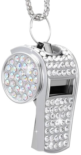 Whistle Necklace for Women Bling Whistle for Women 2 in 1 Glitter Whistles Split Type Sparkle Whistles Rhinestone Pendent Bling Shining Crystal with Chain for Coach, Referees, Sport Training (Sliver)