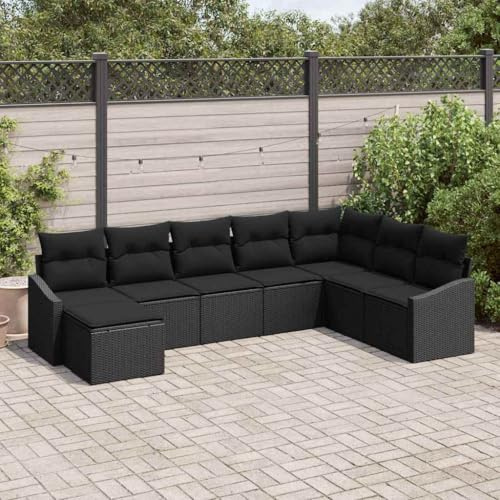 QJBSAVVA Set di 8 mobili da giardino in rattan sintetico, 288,5 x 178,5 x 85 cm, modulare lounge balcone, terrazza, robusto gruppo di seduta per esterni, con piedini regolabili in altezza, per
