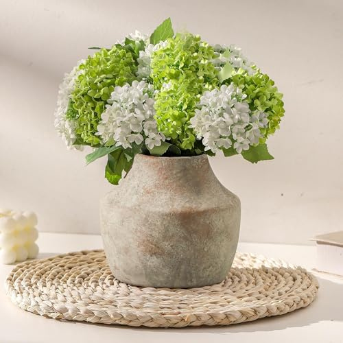 KRYSTHIA Keramisk blomvas, dekorativ terrakottavas, rustika vaser för heminredning, bondgård vintage vaser för vardagsrum, kök, sovrum, kontor, soffbord, 14 cm (brun)