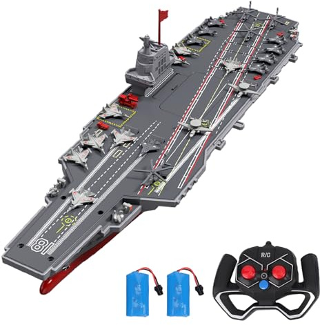 Kodbiby Remote Control Aircraft Carrier, 2.4G RC Warship Boat for Adults and Teens, Remote Control Militaryship DIY Battleship with Auto Power Off and Low Battery Alert, Floating Pool (2 Batteries)