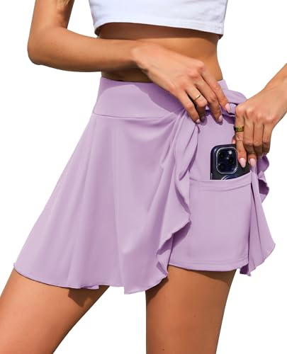 Lovasy Tenniskjol för kvinnor med shorts och fickor sportkjol med veckad hög midja golfkjolar mini skorts kjol för träning löpning och fritid