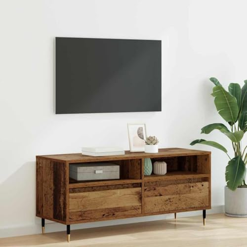 Boltkex TV Lowboard gammalt trä komposit trä och järn 100 x 34,5 x 44,5 cm med låda och hylla för mediamöbler levande vägg hemmabio ordning
