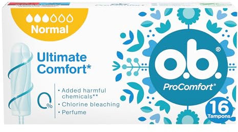 o.b. Assorbenti Interni ProComfort Normal, Assorbenti facili da applicare e rimuovere ideali per flusso medio e intenso, Tamponi interni con trama assorbente, 1 confezione da 16 pezzi