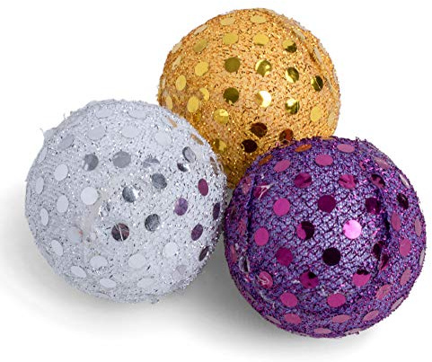 Petface Glitter Balls Cat Toy, Lightweight Sparkle Balls for Indoor and Outdoor Cat and Kitten Fitness (Pack of 3)