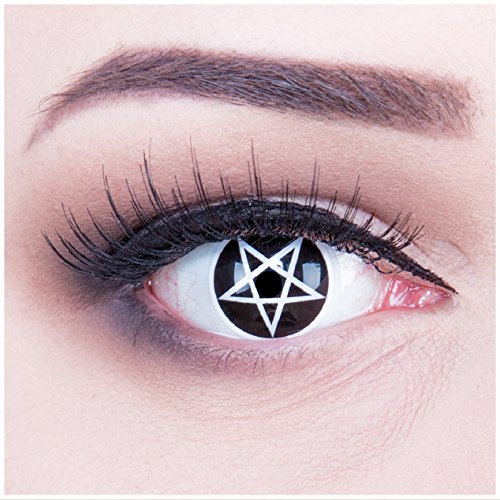 funnylens 1 par de colores Weisse blanca negra Crazy FUN Pentagram Teufel Satanás Año Contacto lente + 4 sangre kapseln. Perfección a Halloween, carnaval, o fasnacht con Gratis Contacto lente