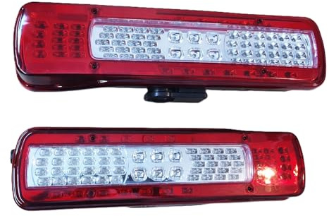 2 faros traseros LED con alarma de marcha atrás en el faro izquierdo y luz para matrícula de 500 mm en el faro derecho