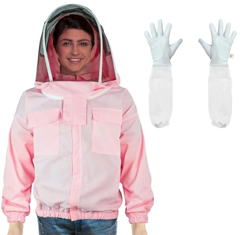 Luwint Beekeeping Jacket with Fencing Veil Hood and Gloves, Ventilated Beekeeper Suit Jacket for Hive Inspections, Lightweight Beekeeping Protective Wear (5'-5'4'' Height)