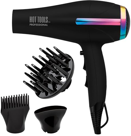 HOT TOOLS Professional Ceramic Rainbow Hair Dryer - Fast Drying Blow Dryer with Quiet Operation and Ion Technology for Long-Lasting and Shinier Hair - 1875 Watts