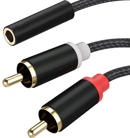 Froggen 2 RCA Macho a Jack 3.5mm Hembra, Adaptador RCA en Y (2 machos a 1 hembra) para HiFi Sistema, Cable Audio Estéreo Jack Hembra a 2RCA para Altavoces, Tocadisco, Mezclador, TV, Móvil,Tablet, PC