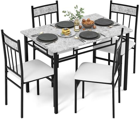 Tangkula Dining Table Set for 4, Kitchen Table and Chairs Set with Metal Frame & Padded Seat, Dining Table and Chairs Set of 4 for Dining Room, Space Saving