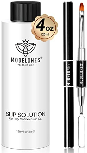 Modelones Poly Extension Gel Kit Slip Solution for Nails Forms with Dual-Ended Nail Brush Anti-Stick Liquid Brushes Cleaning Easy Spread for Beginner