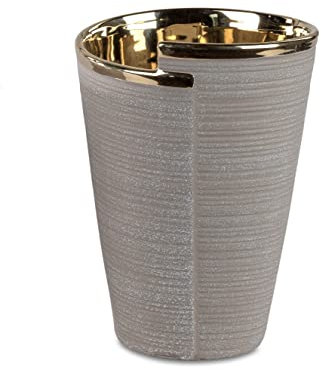 Dekoratives Dekogefäß Steckschale Blumenvase Dekovase Vase 18cm Sand-Gold - ohne Deko