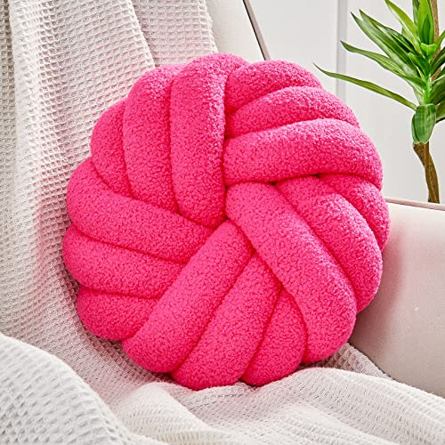 Uvvyui Cuscino rotondo con nodo, 35,6 cm, morbido, fatto a mano, in peluche, decorazione per la casa, per letto, divano, soggiorno (rosso rosa, 35,6 cm)