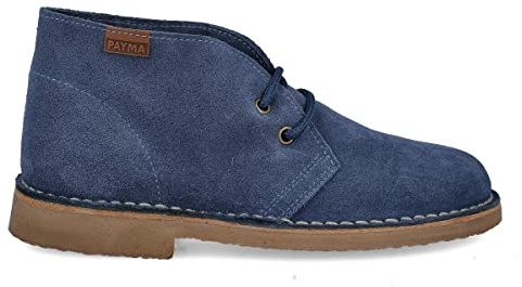 PAYMA - Stivali Stivaletti Safari Deserto in Pelle per Uomo e Donna. Fatto in Spagna. Scarpa Chukka in Crosta di Pelle Sport. Chiusura con Lacci. Suola in Gomma. Colore: Jeans, Taglia: EU 46