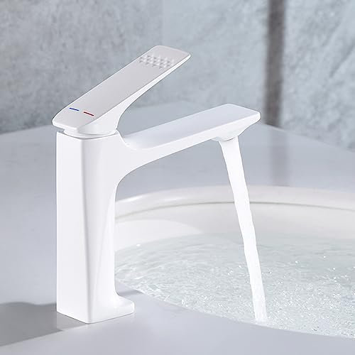 Robinet de Salle de Bain,Mitigeur Lave Main 1 Trou Chaud Et Froid,Robinets de Lavabo Pour Salle de Bain Sous Plan G1/2,Blanc