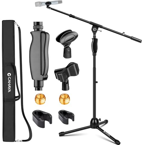 CAHAYA Tripod Microphone Stand: Boom Arm One-Button Release Floor Mic Stand Portable with Carrying Bag and 2 Mic Clips for Singing Performance Wedding Stage Meeting Live CY0362