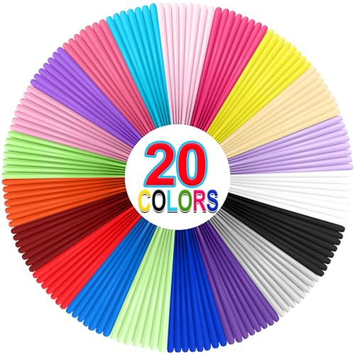 YhuiCxir 3D Pen Filament Refills, 20 Colors 1.75mm PLA Threads, Each Color 5 Metres,Total 100 Metres with 2 Finger Caps, Compatible with SCRIB3D MYNT3D 3D Pen (3D Pen Not Included)