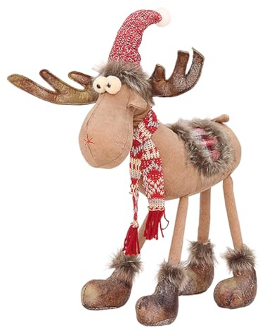 Figura natalizia renna alce gambe telescopiche decorazione renna con gambe telescopiche idea decorativa in inverno Natale carino con cappello e sciarpa decorazione natalizia rosso tipo 7
