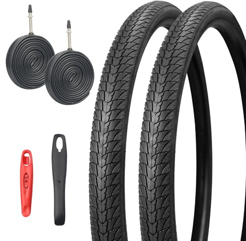 MEGHNA Lot de 2 pneus de vélo 700 x 38c - 2 pneus de vélo de route + 2 chambres à air 700 x 38C FV48 mm + 2 leviers de pneu de vélo 29 - 30 PSI Gravel Bike Tire (2 pneus + 2 chambres à air + 2