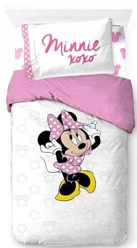 Jay Franco Disney Minnie Mouse 100% Cotton 3 piece Single Bedding Set - Includes Duvet Cover, Fitted Sheet & Pillowcase