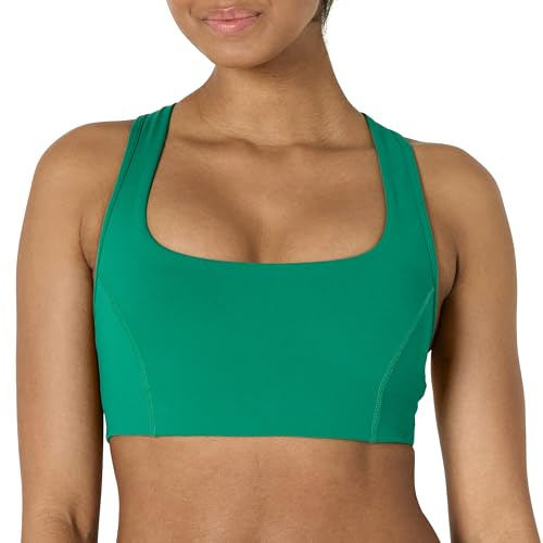 Amazon Essentials Active FormFlex Reggiseno Sportivo da Donna con Collo Quadrato Incrociato sulla Schiena, Morbido e Leggero, Verde Smeraldo, S