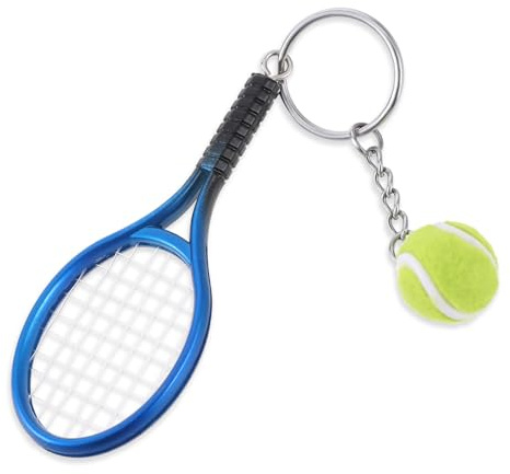 Bruislard Porte-clés, nouveauté raquette de tennis porte-clés, porte-clés sportif créatif, pendentif balle de tennis porte-clés pour les amateurs de sport cadeau (or), bleu, S