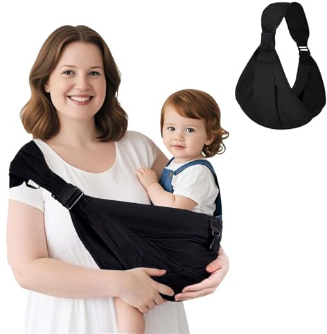 Toddler Carrier, Baby Sling Carrier with Adjustable Shoulder Strap, Comfortable Cotton Baby Shoulder Carrier for Daily Outings, Hiking and Hands-Free Parenting, Black