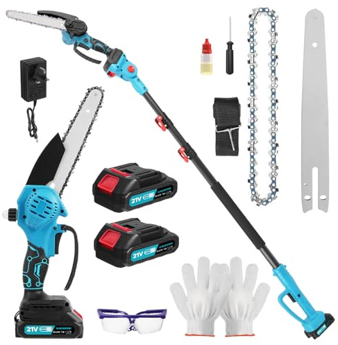 Cordless Pole Saw 6.7Ft, 2 in 1 High Branch Saw & 6 Inch Mini Chainsaw Cordless with Extension Pole, Brushless Electric Pole Saw Long Reach Chainsaw Battery Powered Pole Saw for Tree Trimming