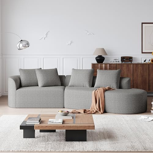 Dolamaní Divano moderno imbottito grande ad angolo, 4 posti, divano a nuvola curva, divano combinabile liberamente per soggiorno e camera da letto, ciniglia (grigio chiaro A)