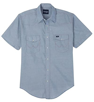 Wrangler Western - Camisa de Trabajo de Manga Corta para Hombre, Chambray., M