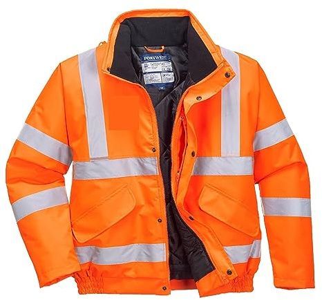 Portwest RT32 Hi-Vis Winter Bomber Jacket Waterproof Cold Protection EN342 Certified Reflective Tape Texpel Eco Fabric Multiple Pockets Detachable Hood, Orange, XL