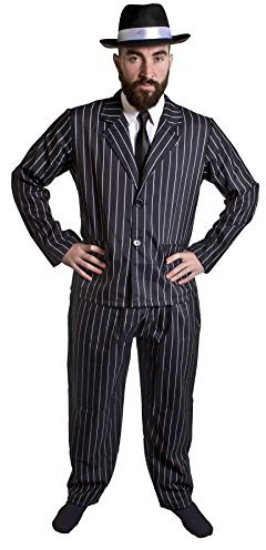 ERWACHSENEN GANGSTER/GANOVEN = NADELSTREIFEN ANZUG = DER ANZUG IST ERHALTBAR IN 5 VERSCHIEDENEN GRÖSSEN = 2-TEILIGER NADELSTREIFEN ANZUG ERHALTBAR MIT 3 VERSCHIEDENEN HÜTEN = VON ILOVEFANCYDRESS®= DIE PERFEKTE VERKLEIDUNG FÜR FASCHING UND KARNEVAL = MIT SCHWARZEM HUT/WEISSEM BAND = ANZUG-SMALL