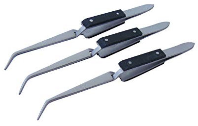 3x Lötpinzette Klemmpinzette Kreuzpinzette Technische Pinzette, gebogen, gerieft, Länge 16 cm