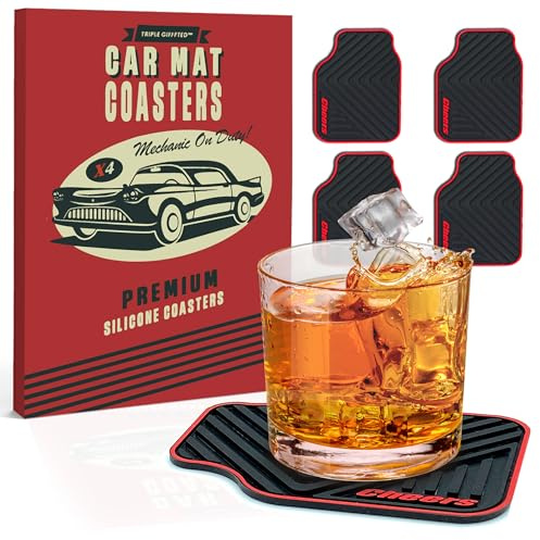 Triple Gifffted Silicone Drink Coasters, Car Mat Gifts, Novelty, Set of 4