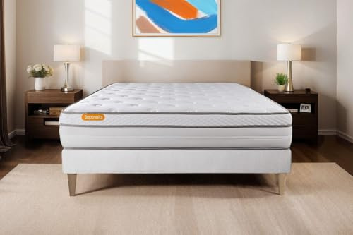 Septnuits Matelas + sommier 160x200 Memo Luxe Ressorts ensachés + mémoire de Forme 5 Zones de Confort Maxi épaisseur | Epaisseur : 26 cm | Confort : Equilibré