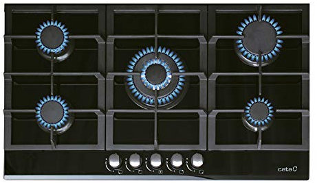 CATA LCI 9041 BK Piano cottura a gas 5 fuochi in ghisa accensione elettronica valvole di sicurezza predisposto per gas naturale potenza 11kW colore nero 87 cm