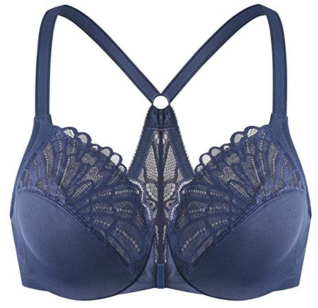 MELENECA Women's Front Fastening Racerback Plus Size Stretch Lace Underwire Unlined Bras Blue 42D