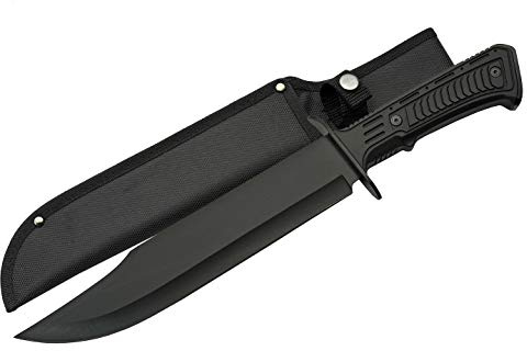 SZCO Full Tang Bowie Knife 15 Inch - Black Camping Knife with Rubber Handle, Stainless Steel Blade & Sheath for Hunting, Camping & Outdoor Uses