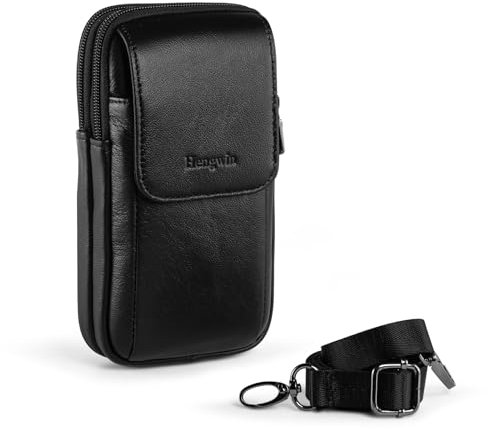 Hengwin Gürteltasche Herren, Echtes Leder Handytasche Hüfttasche Männer Handy Holster mit Gürtelschlaufe und Gürtelclip, Outdoor, Reisen und Tägliche Nutzung Umhängetaschen