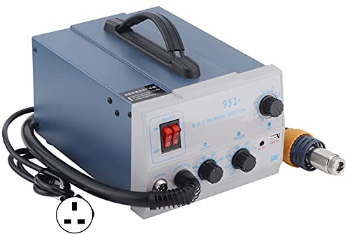 Hot Air Rework Station, Adjustable 952+Soldering Iron Station Digital Instructions Soldering Stations Closed Loop Sensor Eddy Current Brushless Fan(British Plug AC220V, Pink)