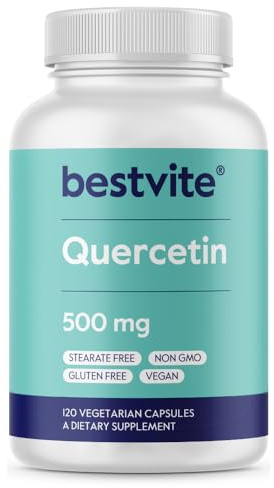 BESTVITE Quercetin 500mg (120 Vegetarian Capsules) - No Stearates - No Silicon Dioxide - Vegan - Non GMO - Gluten Free