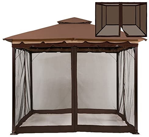 Mosquito Net with Zipper for Universal Outdoor 10x10 ftCanopy Tent,DIY Curtain Style Canopy Screen Walls for Patio Gazebo (Only Mosquito Net,Brown Gazebo Mosquito Netting 10 x 10ft)