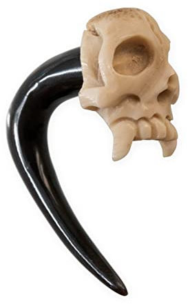 Fly Style Piercing Ohr Expander aus Horn und Knochen - Dehnstab Dehnschnecke Dehnungsschnecke Dehnsichel - Vampir Schädel, Grösse:6 mm