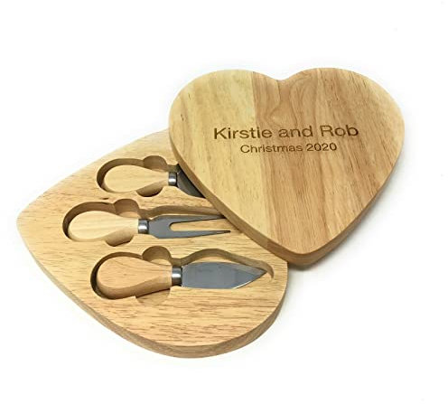 Personalised Heart Shaped Cheese Board - Engraved Wedding Birthday Gift