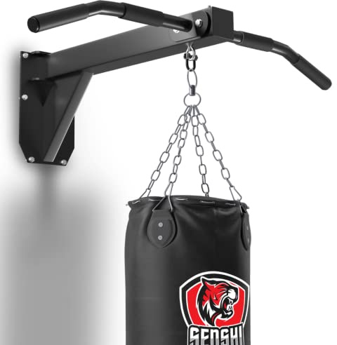Senshi Japan väggmonterad boxningssäck med dragstång, design i ett stycke rymmer upp till 500 kg, utomhus Chin Up Bar Punch Bag hängare för utomhus och boxning gym